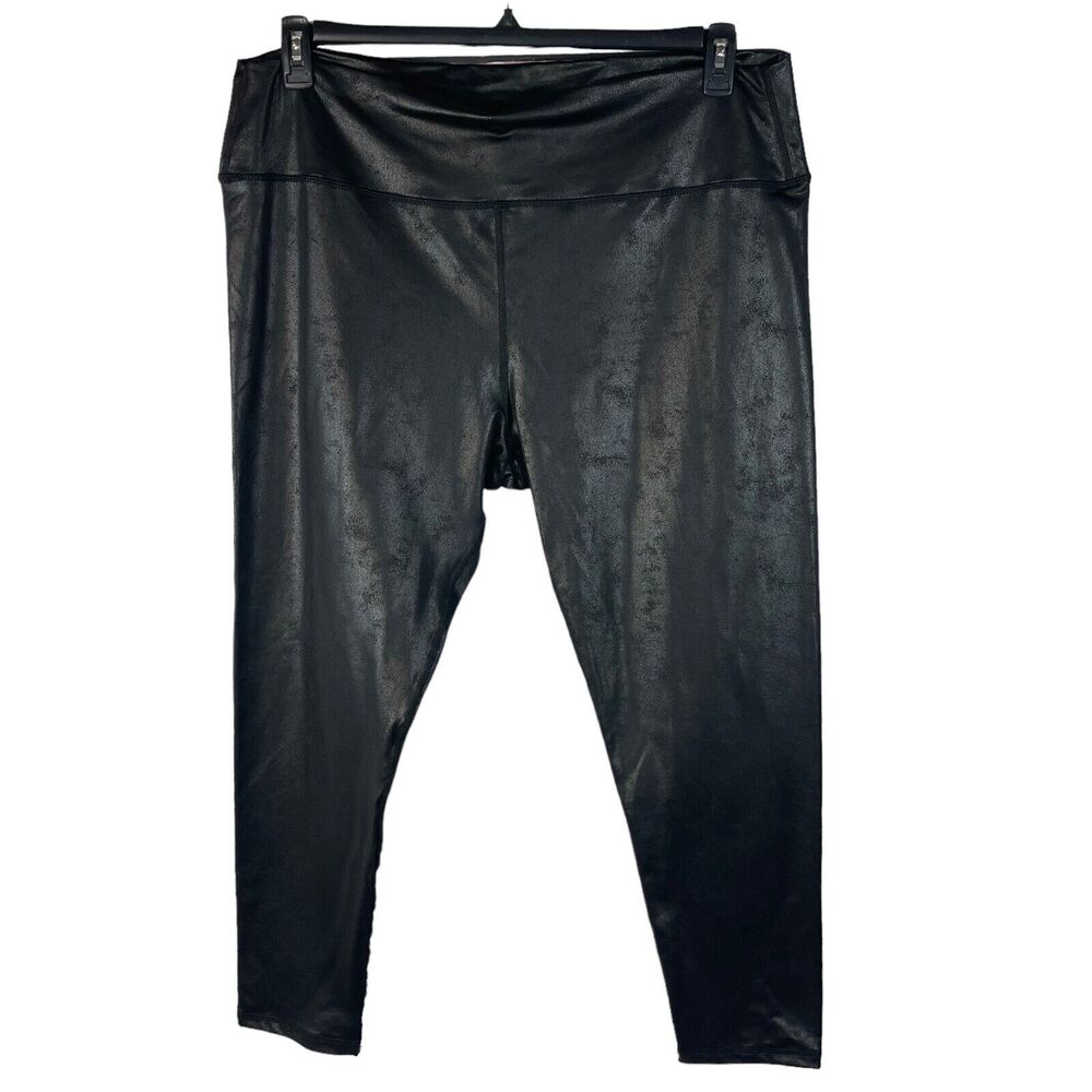 Black Tape 2X-Large Legging Pants Skinny Stretch Shiny Black Hi-Rise Pull-On New